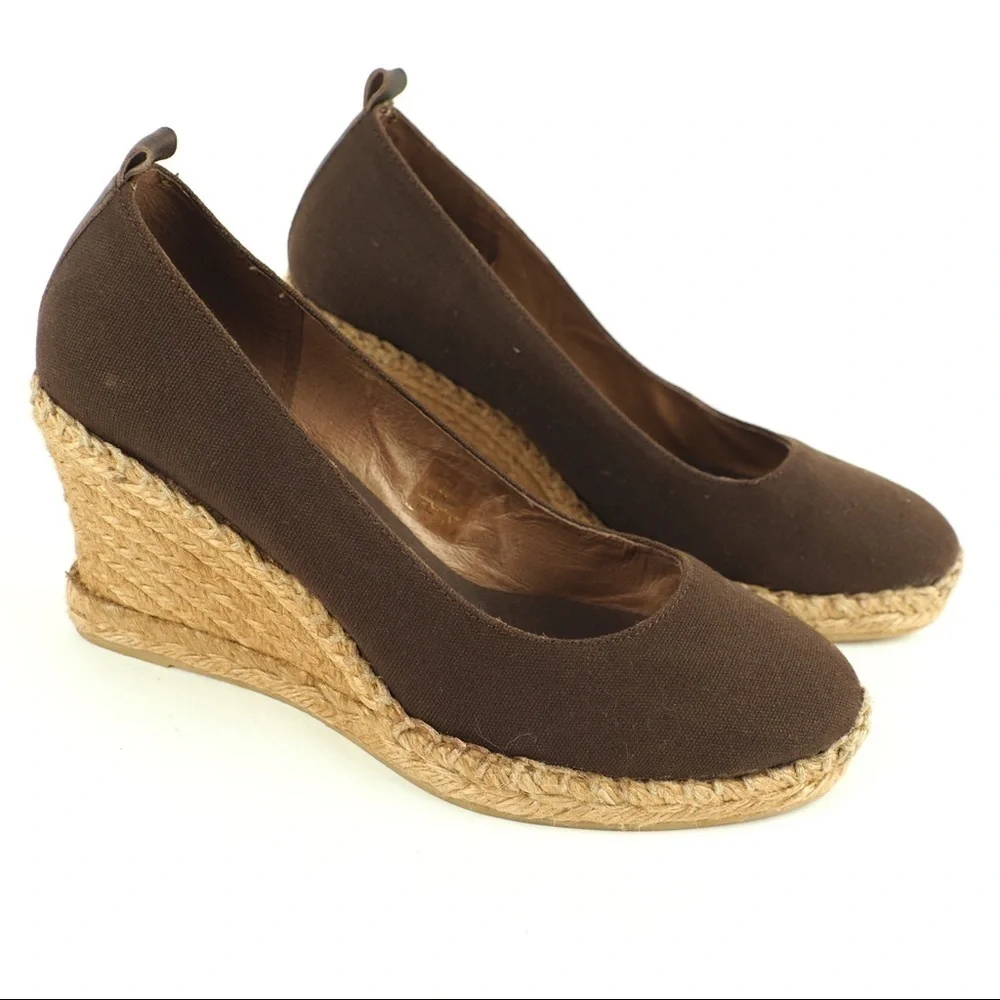 Gaimo sz 40/US 10 brown espadrille wedges